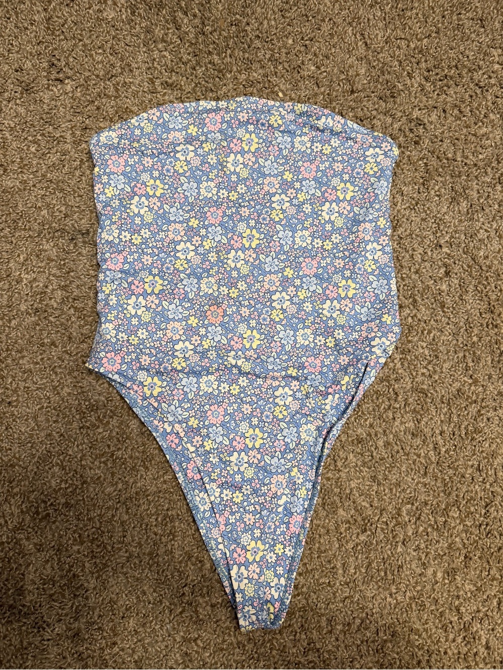 Frankies Bikinis Strapless High Leg Floral One-Piece Swimsuit Size Small